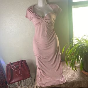 last One!Women’s TWIST FRONT SOFT SULTRY BLUSH PINK MIDI DRESS